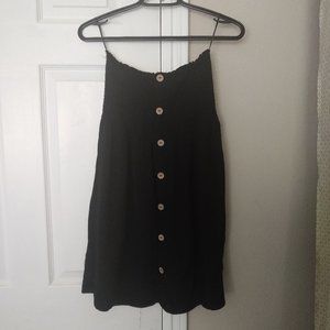Strapless Smocked Black Dress with Decorative Buttons